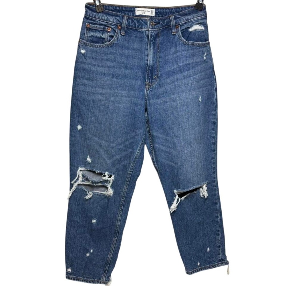 Abercrombie Fitch‎ The Mom High Rise Curve Love Distressed Denim Jeans Womens 10
